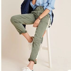 Anthropologie Wandered Side Striped Cargo Pants sz 32 Olive Green Camo Multi